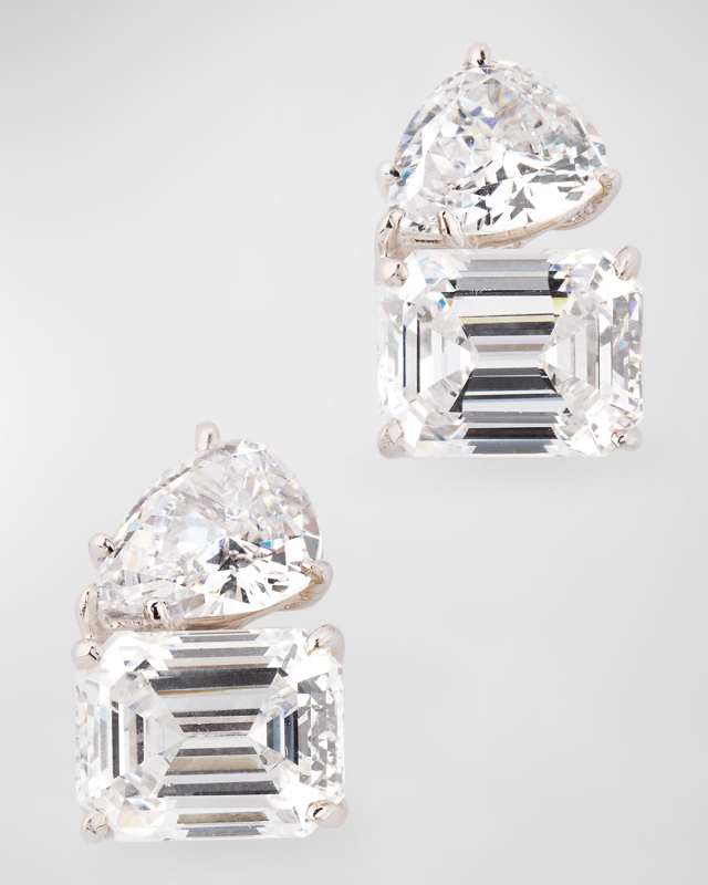 Two Stone Cubic Zirconia Stud Earrings