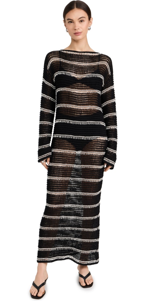 FAITHFULL THE BRAND Jesolo Crochet Dress Black/Off White
