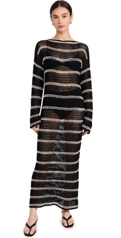 FAITHFULL THE BRAND Jesolo Crochet Dress Black/Off White