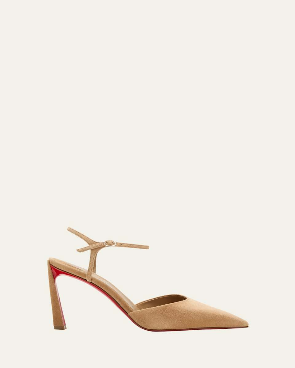 Condora Suede Ankle-Strap Red Sole Pumps