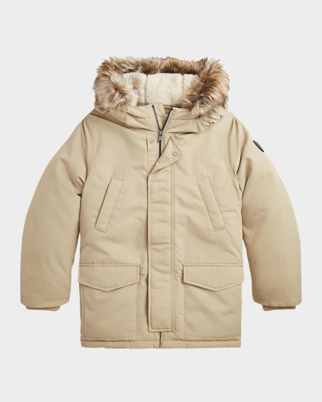 Boy's Parka Jacket W/ Faux Fur Hood, Size S-XL