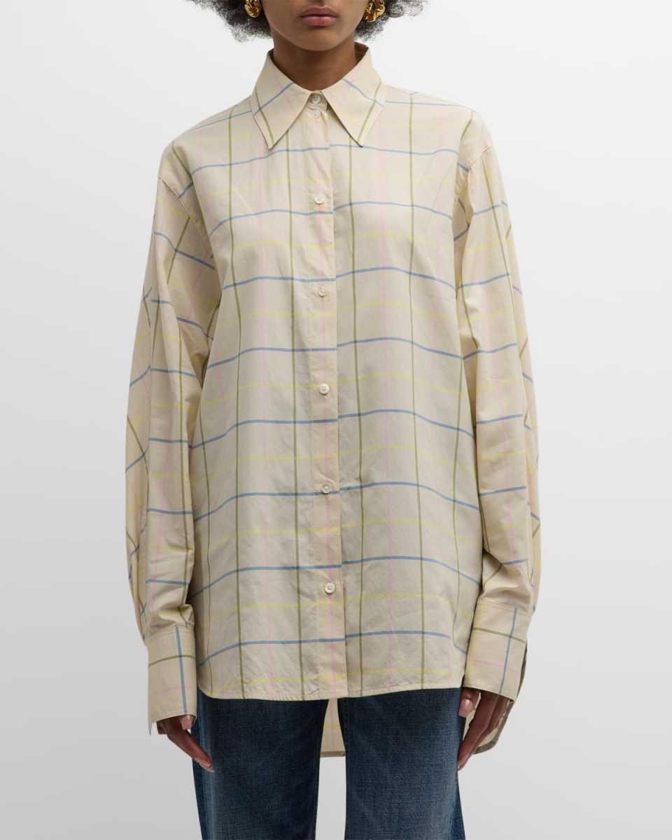 Plaid Poplin Button-Front Shirt