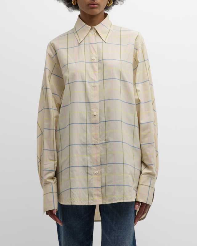 Plaid Poplin Button-Front Shirt