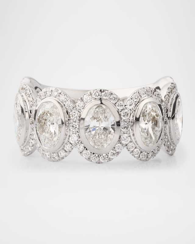 18K white Gold Oval Halo Band Ring, Size
