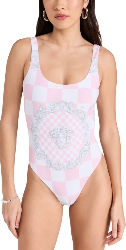 Versace Swim One Piece Pastel Pink White Silver