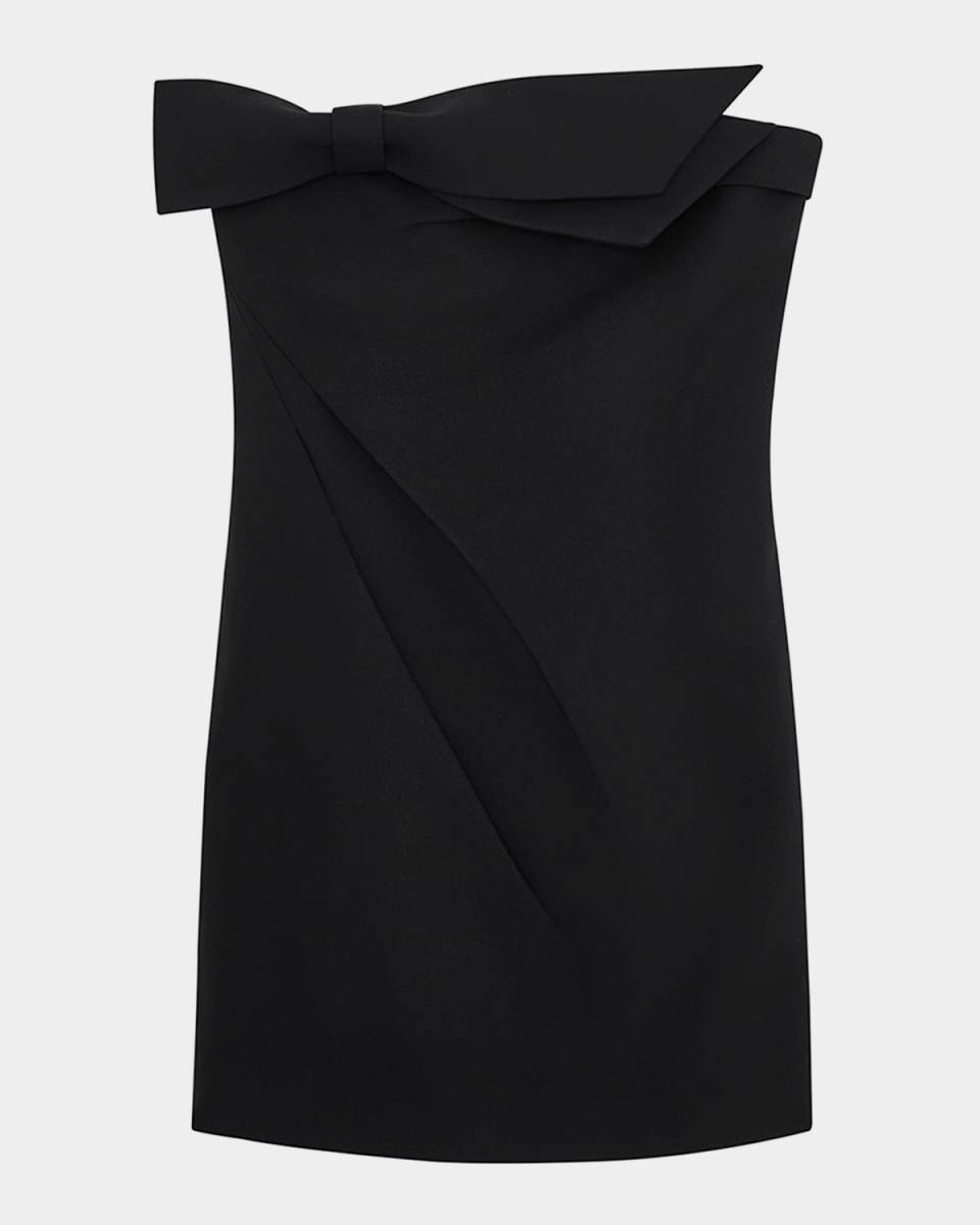 Strapless Pleated Bow Mini Dress