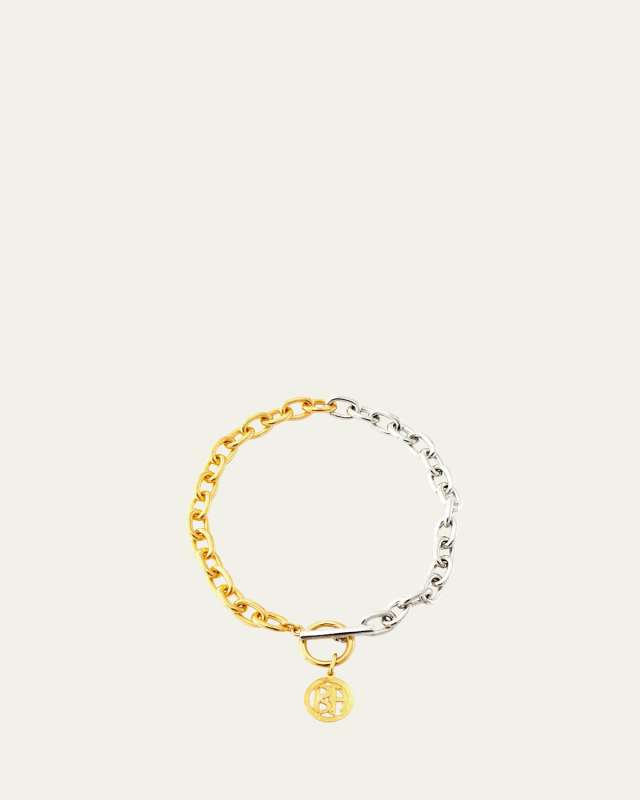 Two-Tone Link Necklace with Logo, 16"L