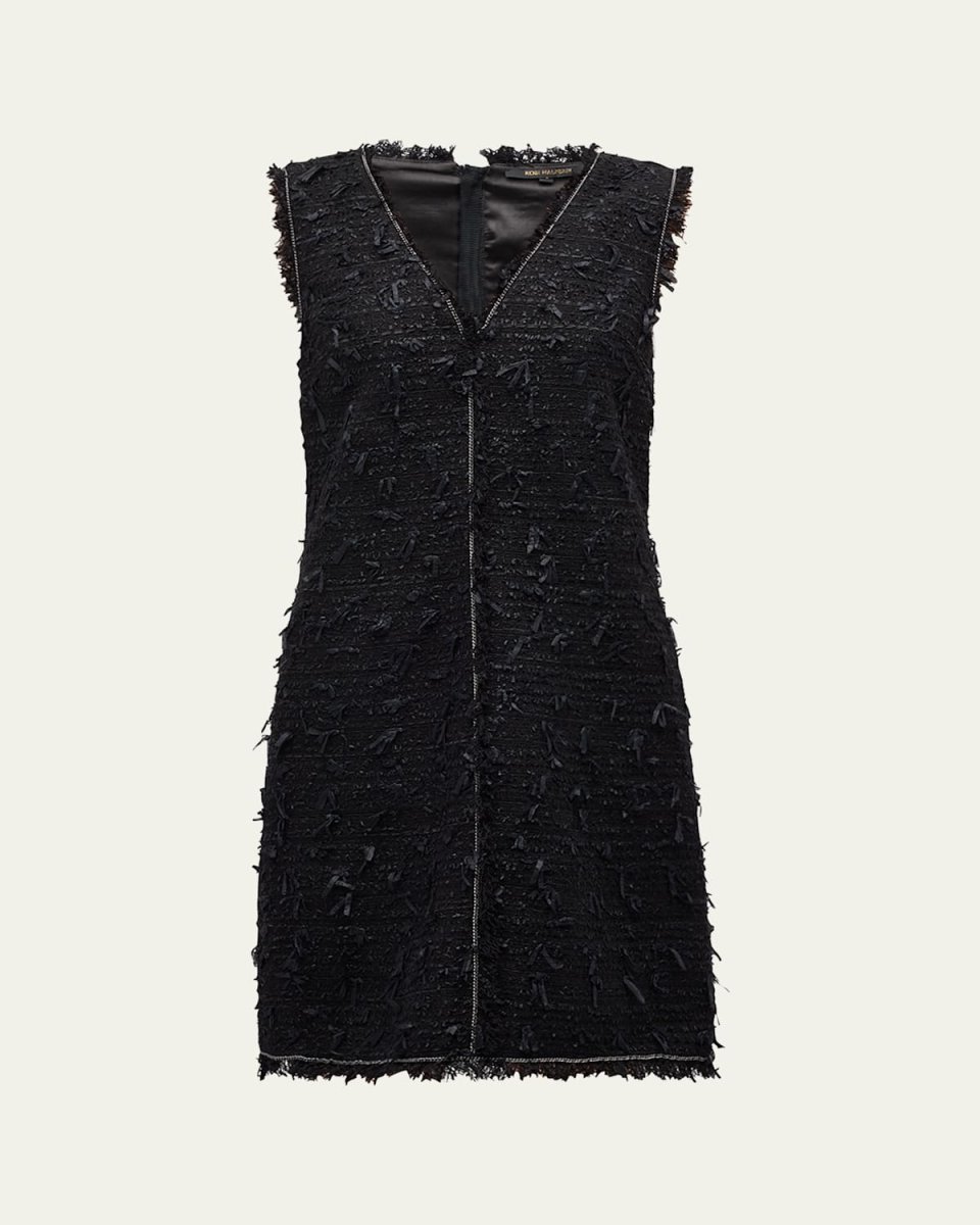 Frayed Tweed N-Neck Mini Dress
