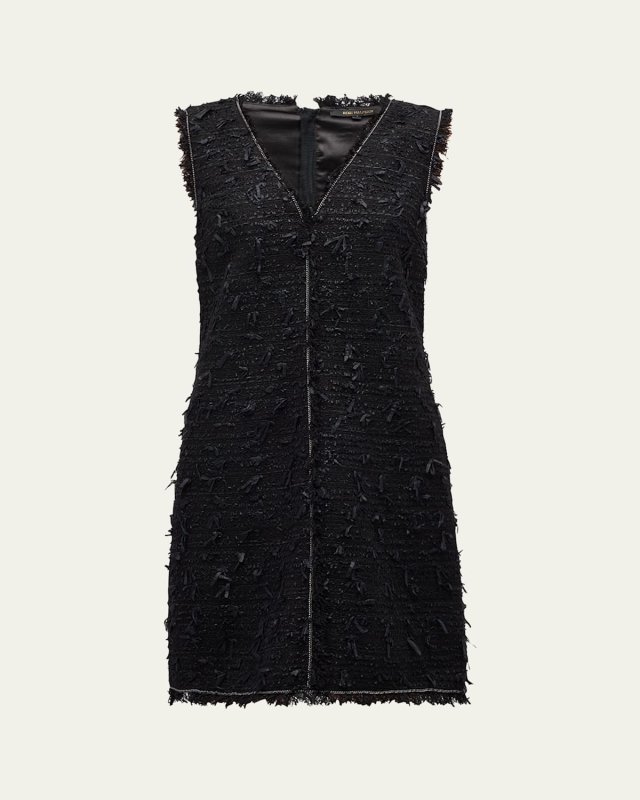 Frayed Tweed N-Neck Mini Dress
