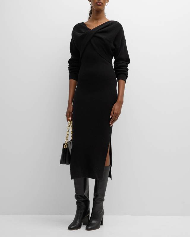 Wool-Cashmere Ribbed Shawl and Midi Dress Set