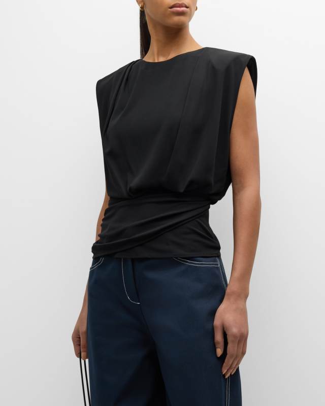 Daton Sleeveless Draped Cinched-Waist Top