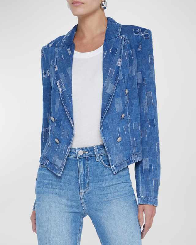 Wayne Cropped Double-Breasted Denim Jacket