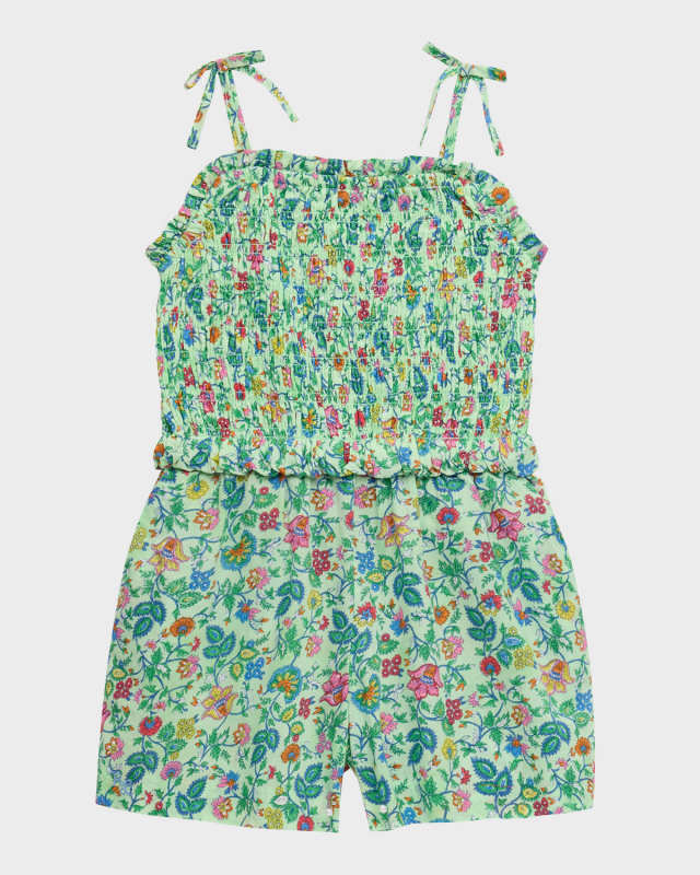 Girl's Floral-Print Smocked Romper, Size 2-