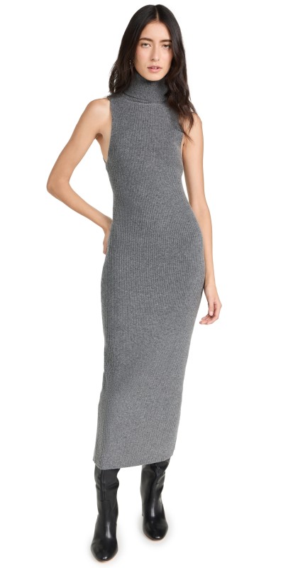Enza Costa Rib Sleeveless Turtleneck Sweater Dress Heather Grey