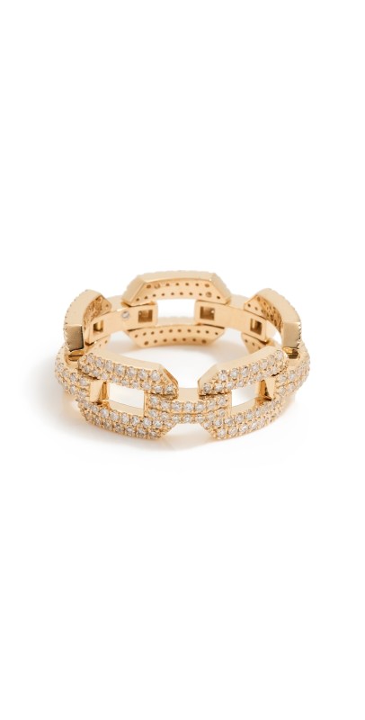 SHAY 18k Diamond Pave Geo Flat Link Ring Yellow Gold