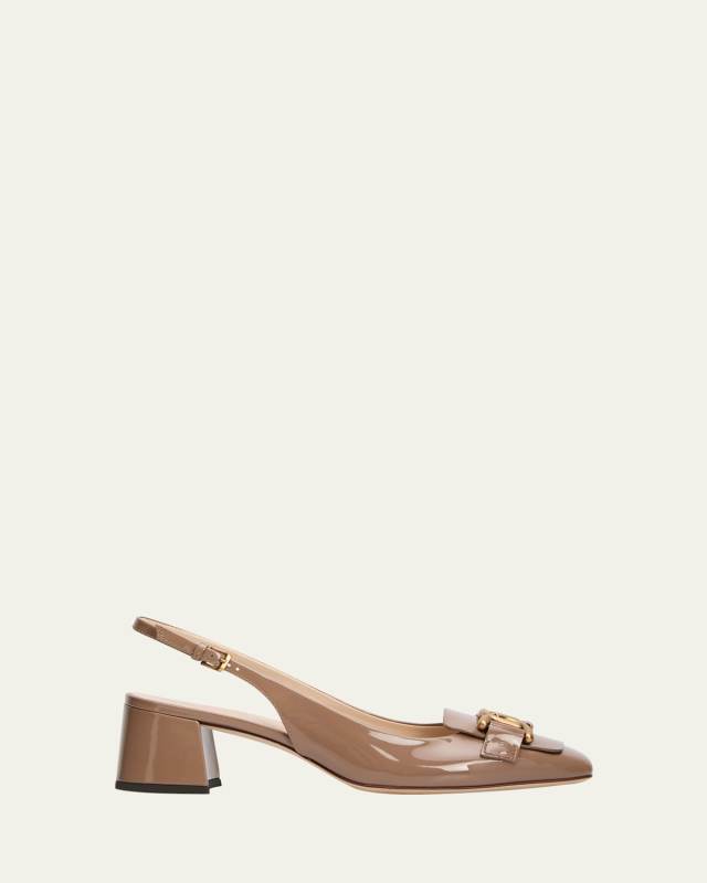Cuoio Patent Slingback Chain Pumps