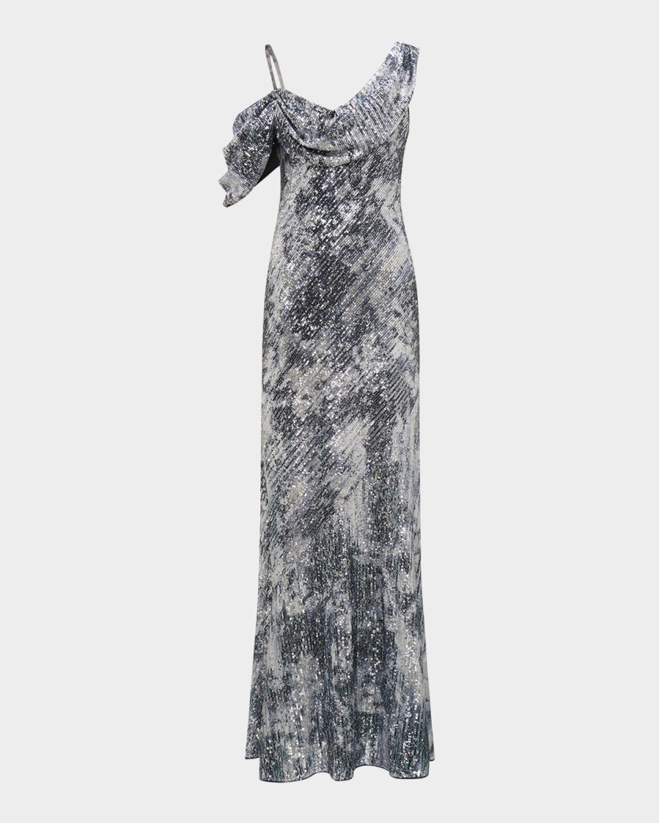 Joaquin Cowl-Neck Metallic Sequin Gown