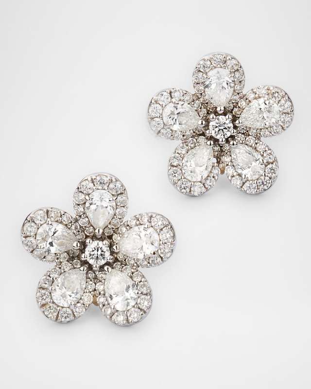 18K White Gold Classic Diamond Flower Earrings
