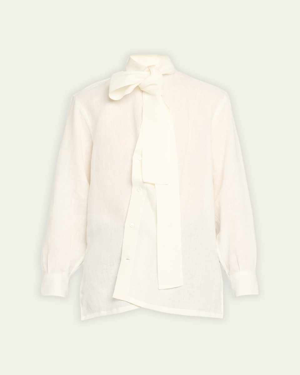 Kimono Neck-Tie Linen Shirt