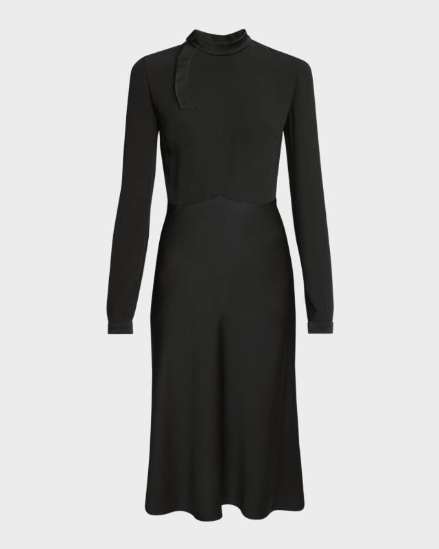 Scarf Long-Sleeve Satin Midi Dress