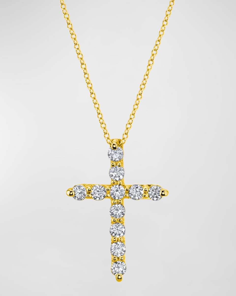 18K Gold 11-Stone Shared Prong Round Diamond Cross 16" Necklace, 2.30tcw