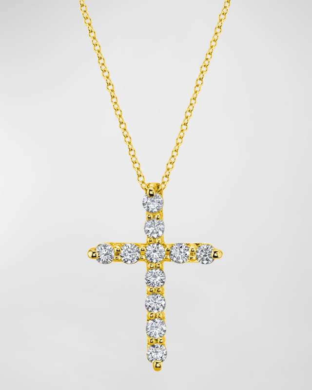 18K Gold 11-Stone Shared Prong Round Diamond Cross 16" Necklace, 2.30tcw