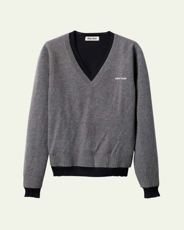 Layered V-Neck Oversized Cashmere Sweater
