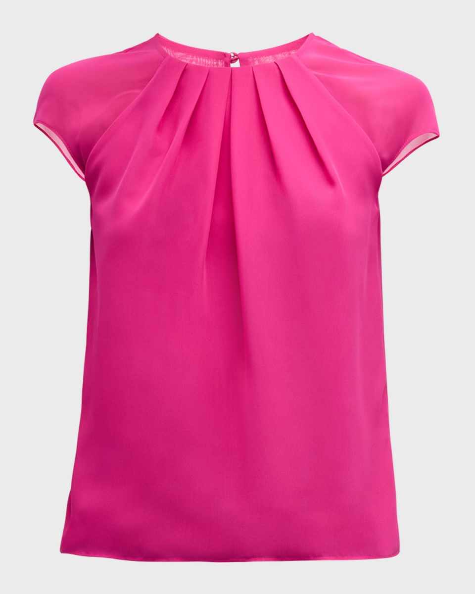 Pleated Cap-Sleeve Georgette Blouse