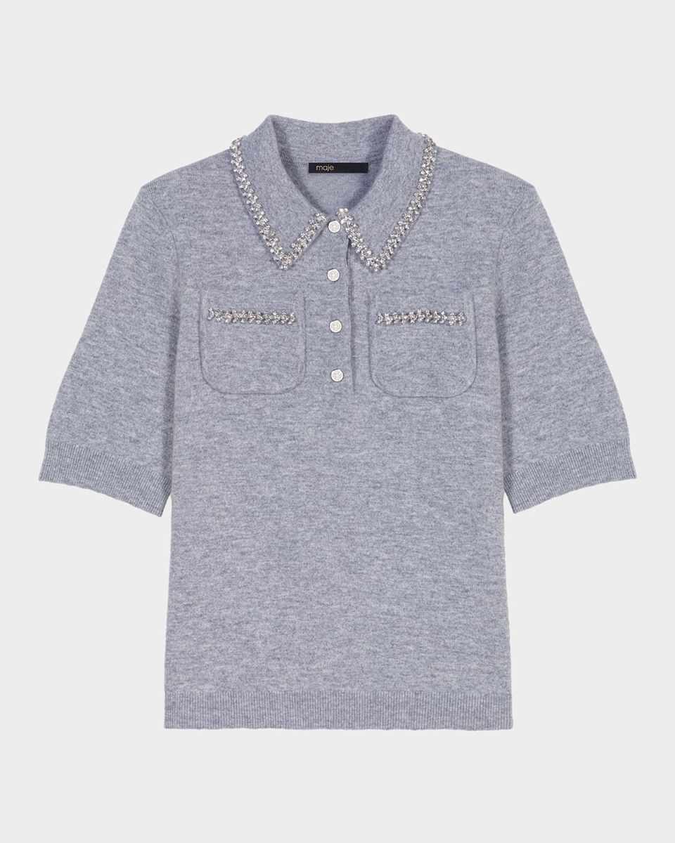 Mylenva Embellished Knit Polo Sweater