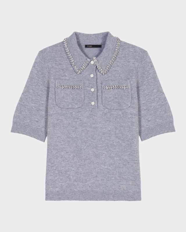 Mylenva Embellished Knit Polo Sweater