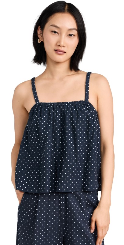 Stateside Linen Dot Swing Top New Navy