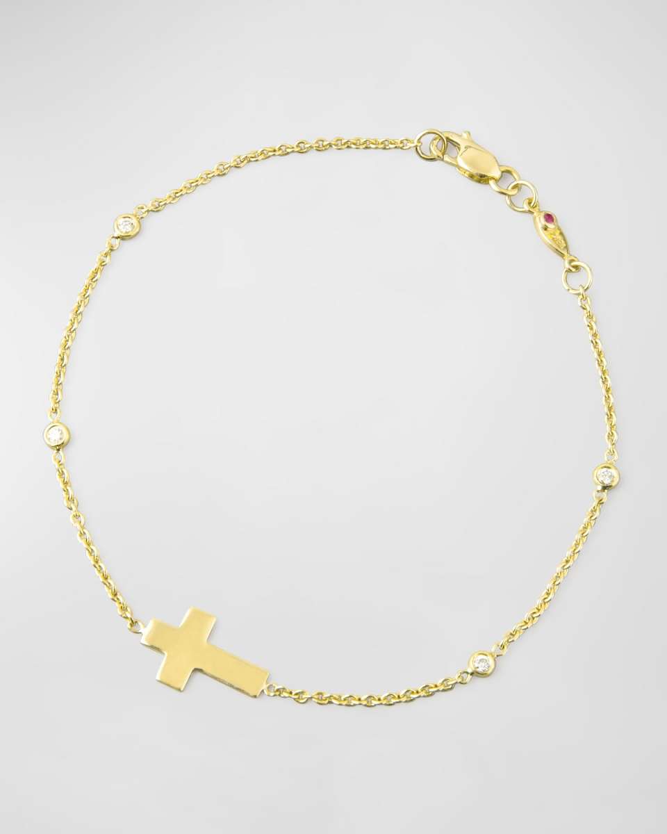 Integrated Cross Diamond Bracelet, Yellow Gold