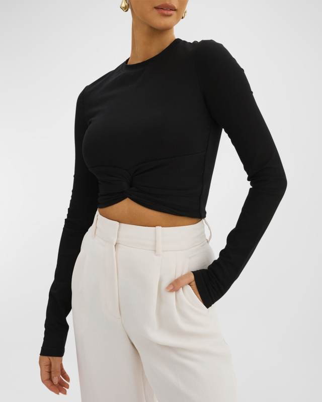 Ksenia Twisted Long-Sleeve Crop Top