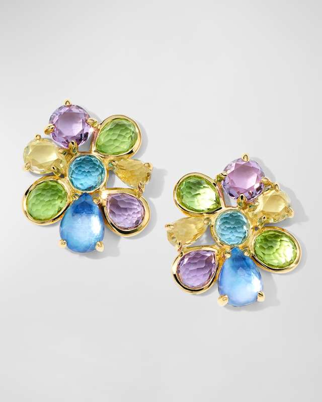 18K Gold Rock Candy 8 Stone Cluster Earrings in Alpine