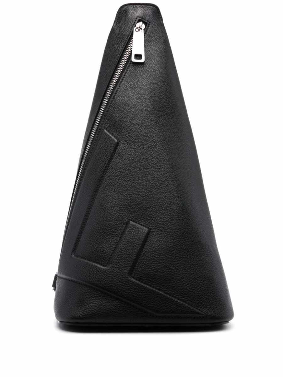 embossed-logo leather shoulder bag