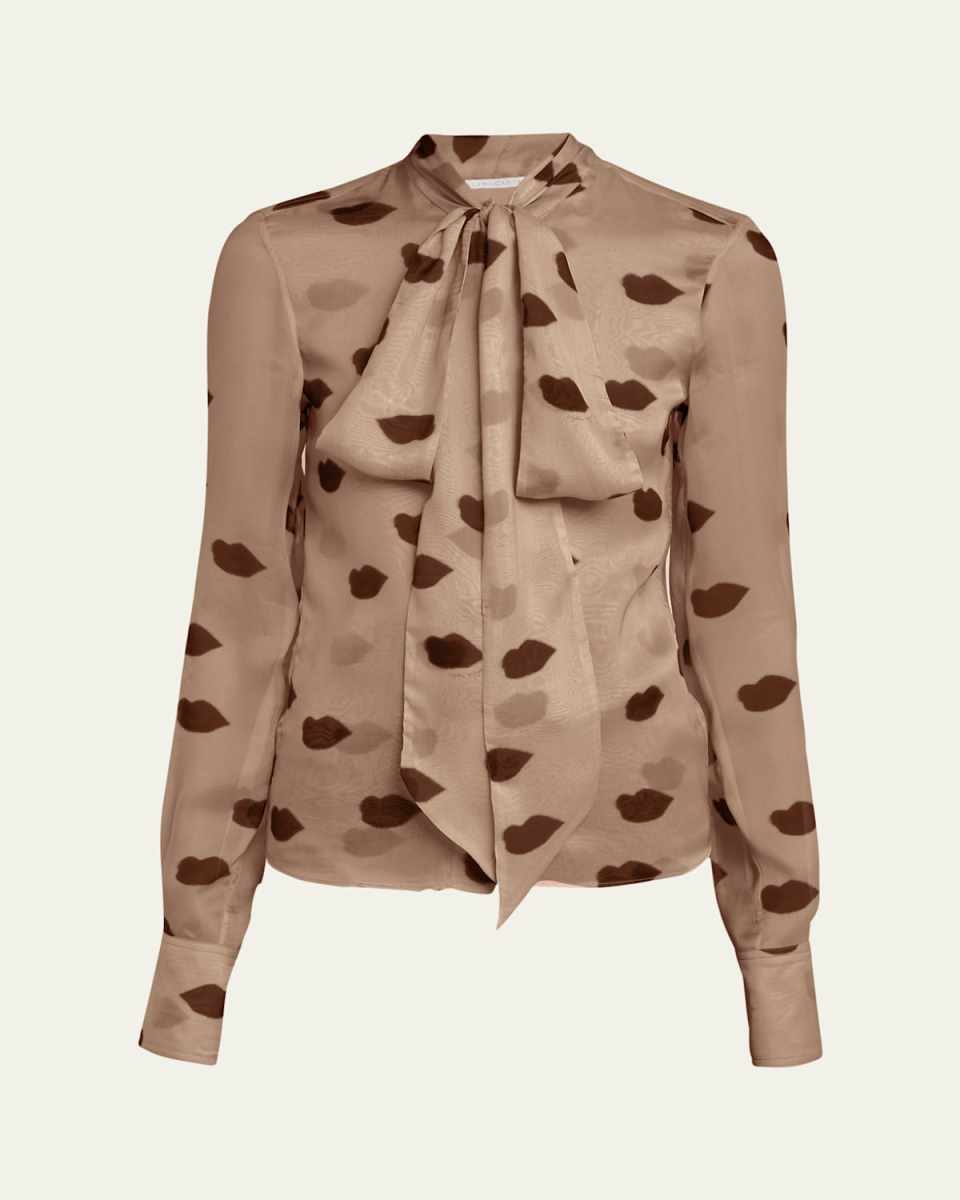 Lips Print Tie Neck Blouse
