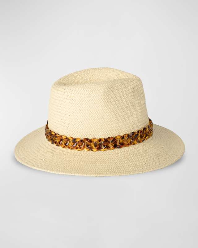 Straw Fedora With Tortoise Chain