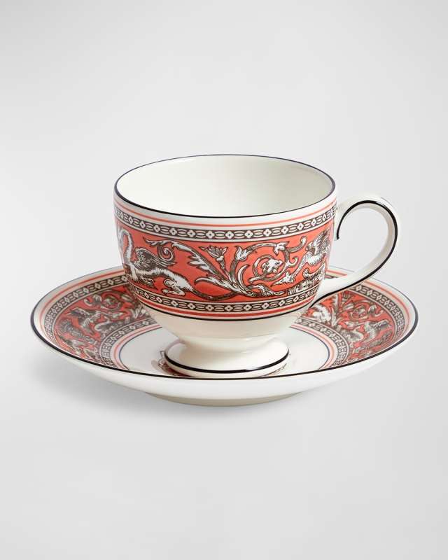 Florentine Salmon Teacup & Saucer, 6.1 oz.
