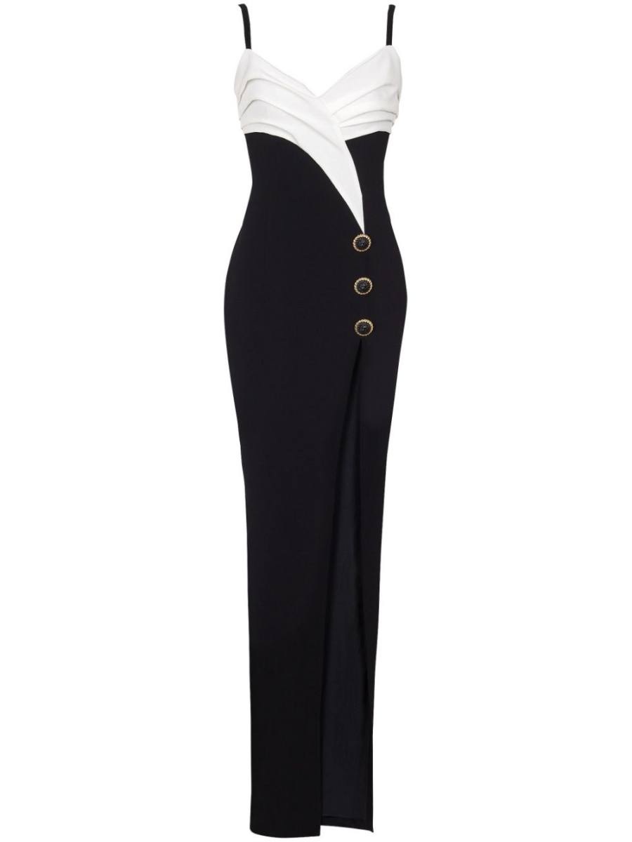 two-tone crepe maxi dress