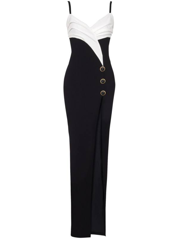 two-tone crepe maxi dress