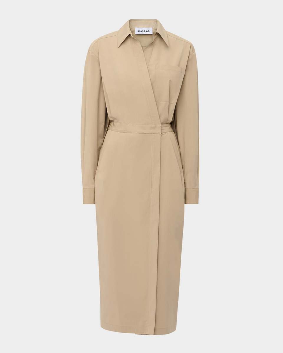 Jax Draped-Back Cotton Midi Shirtdress
