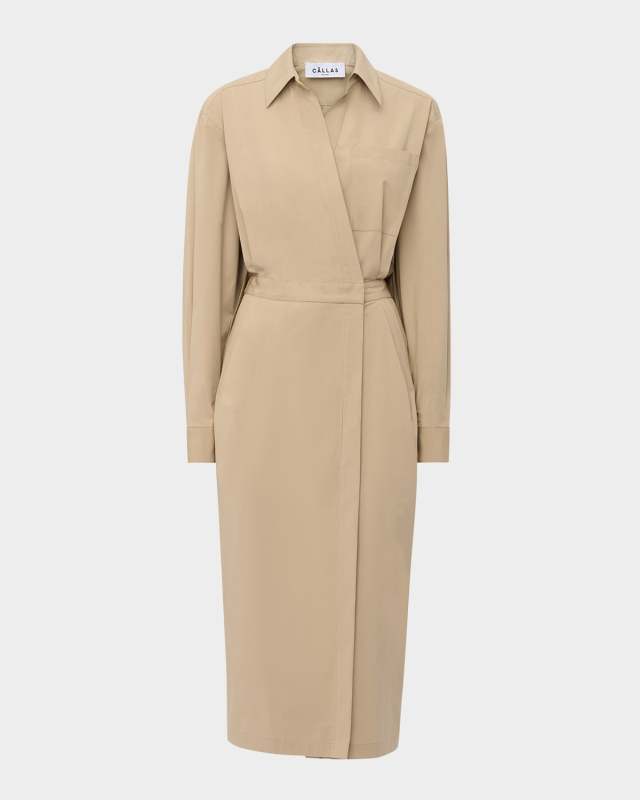 Jax Draped-Back Cotton Midi Shirtdress