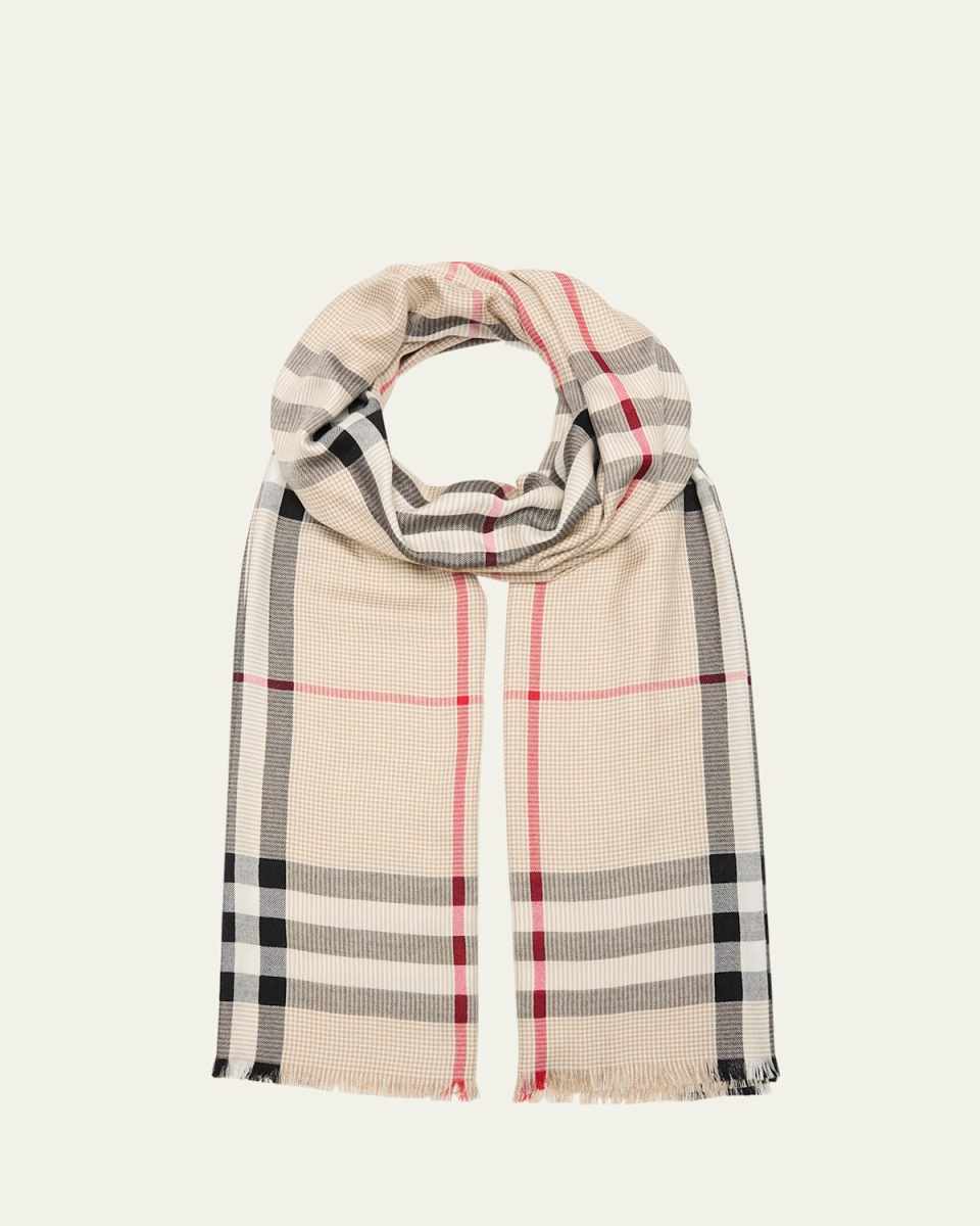 Giant Check Gingham Silk-Cashmere Scarf