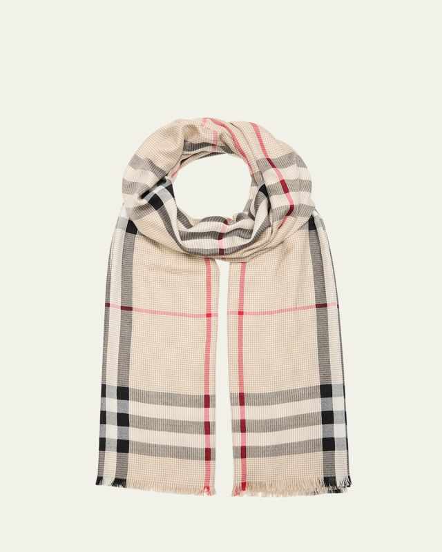 Giant Check Gingham Silk-Cashmere Scarf