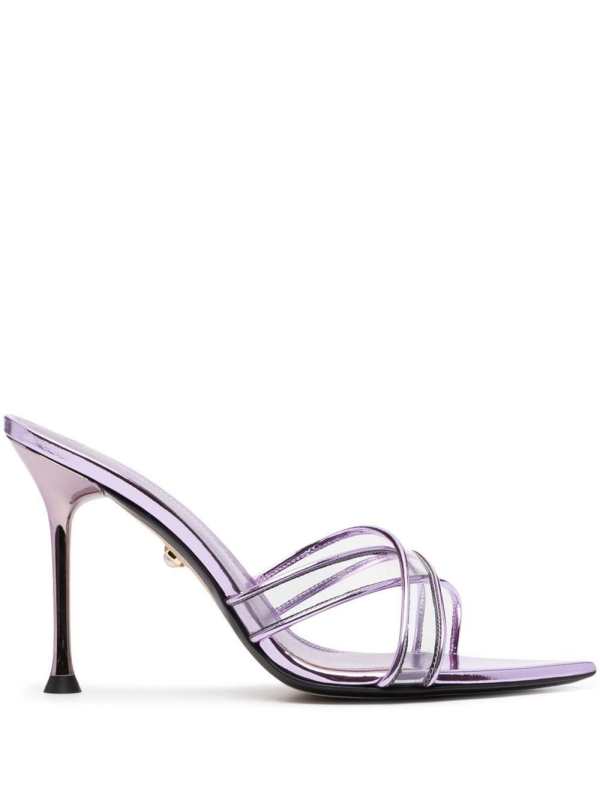 metallic-effect calf-leather mules