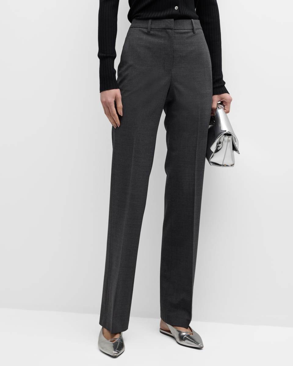Slim Full-Length Stretch Wool Trousers