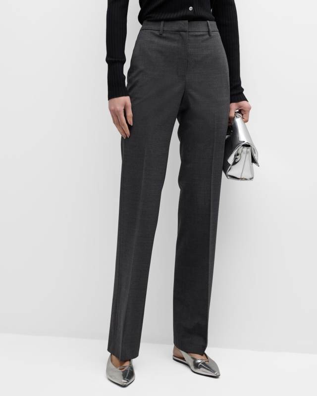 Slim Full-Length Stretch Wool Trousers