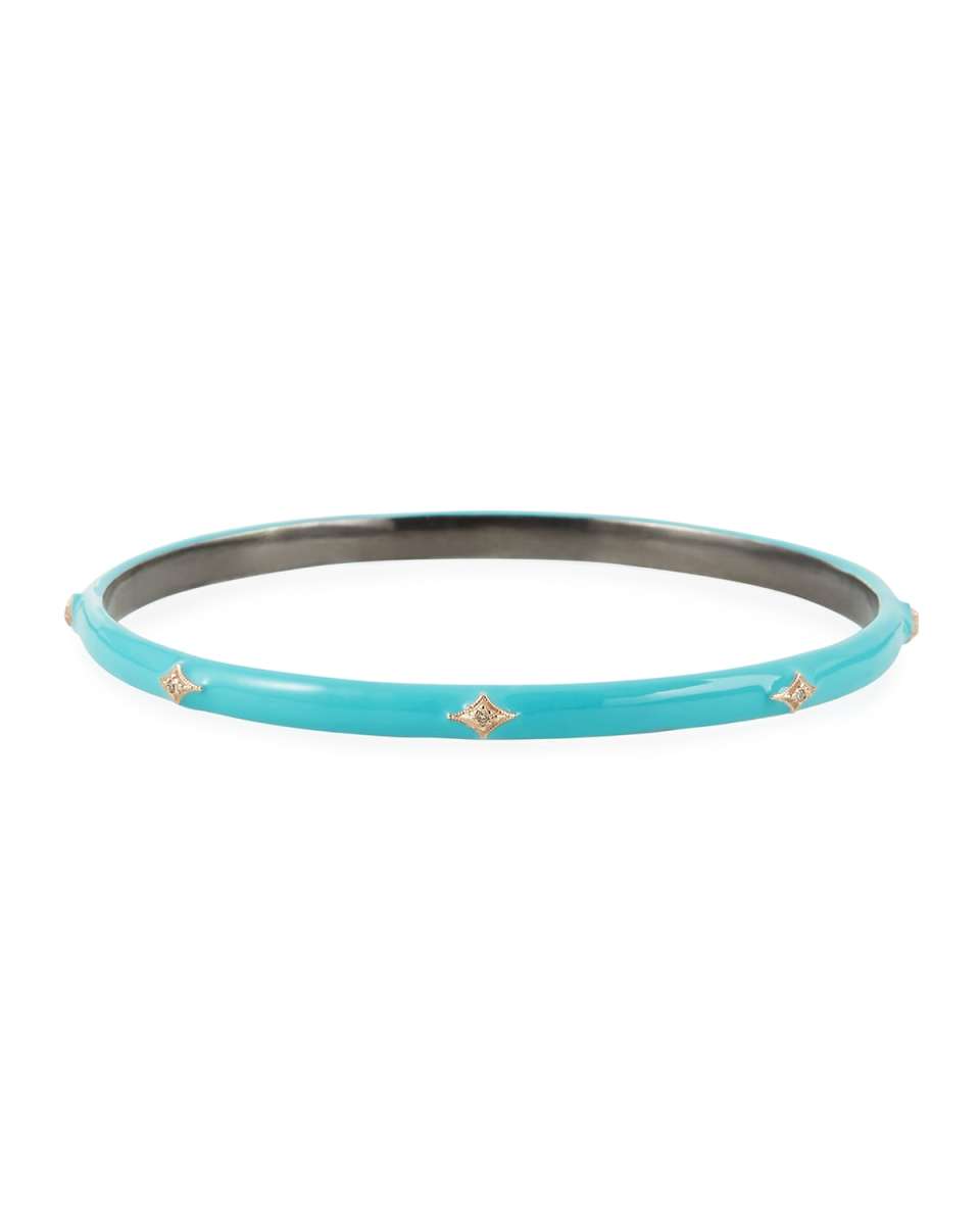 New World Enamel Bangle w/ 14k Gold Crivelli, Turquoise,