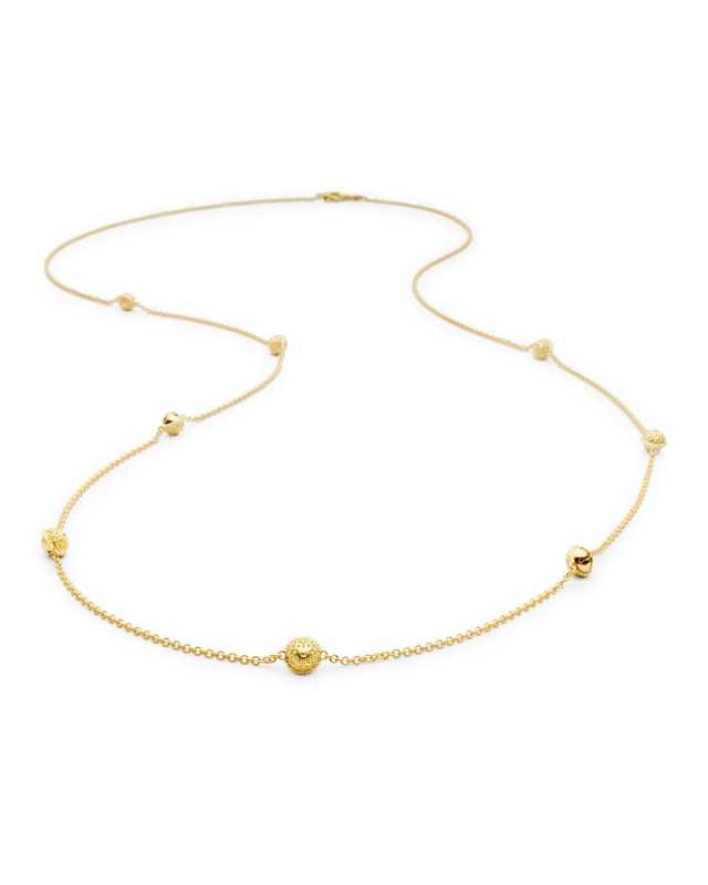 18k Gold Jingle Meditation Bell Necklace, 36"L
