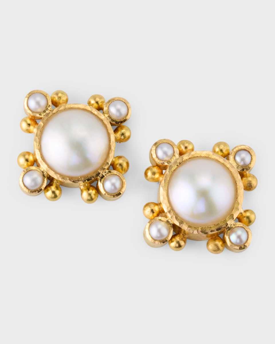 19K White Mabe Pearl Stud Earrings